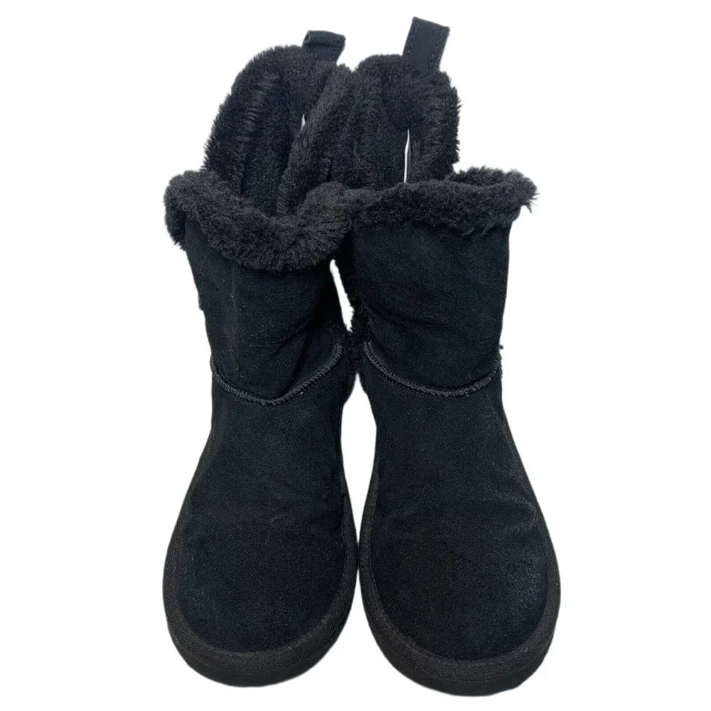American Eagle Womens 9 Boots Black Suede Pull On Shearling Style Faux Fur Lined - Picture 3 of 8